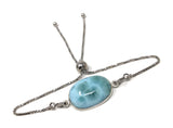 Larimar Gemstone Bracelet, Sterling Silver Adjustable Bolo Bracelet, AAA Quality Dominican Republic Larimar Bracelet, Gifts for Her