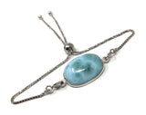 Larimar Gemstone Bracelet, Sterling Silver Adjustable Bolo Bracelet, AAA Quality Dominican Republic Larimar Bracelet, Gifts for Her