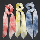 Printed Chiffon Scrunchies for Women, Ponytail Holder Hair Tie for Girls, Long Tail Scarf Scrunchies for Women, Gifts for Girls