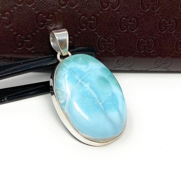 Larimar Pendant, Gemstone Pendant, Larimar, Sterling Silver Bohemian Jewelry, Natural Gemstone Pendant, 48.15mmx 25.15mm