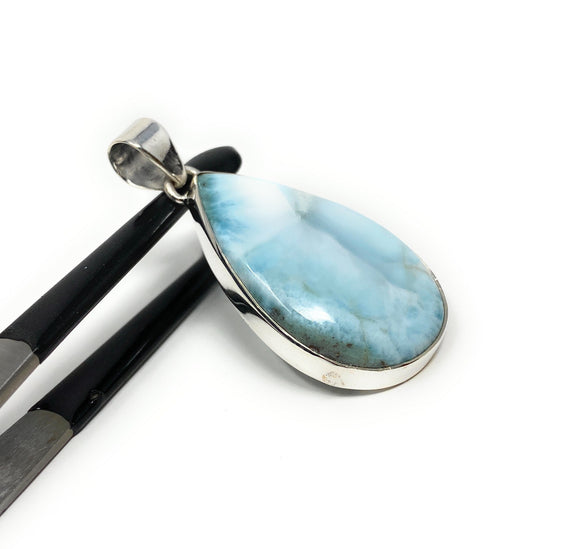 Larimar Pendant, Gemstone Pendant, Bohemian Jewelry, Sterling Silver Pendant, Natural Gemstone Pendant, 48.5 x 22.75mm