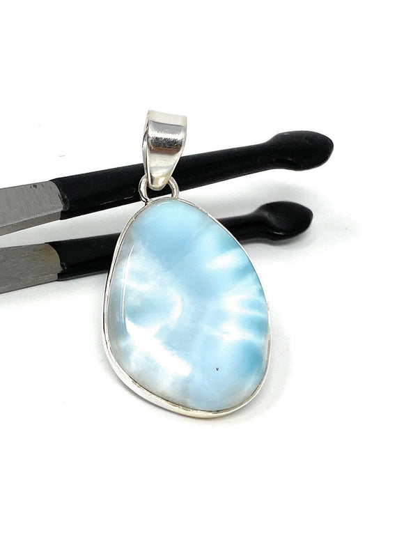 Larimar Pendant, Gemstone Pendant, Bohemian Jewelry, Sterling Silver Pendant, Natural Gemstone Pendant, 43.5 x 23.15mm