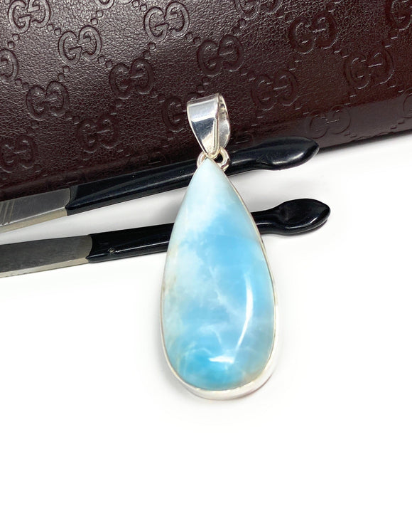 Larimar Pendant, Gemstone Pendant, Bohemian Jewelry, Sterling Silver Pendant, Natural Gemstone Pendant, 51.75 x 17.5mm