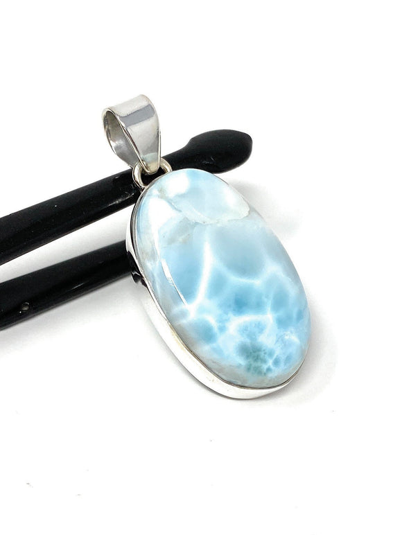 Larimar Pendant, Gemstone Pendant, Sterling Silver Pendant, Bohemian Jewelry, Natural Gemstone Pendant, 44mm X 20mm