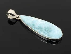 Larimar Pendant, Gemstone Pendant, Bohemian Jewelry, Sterling Silver Pendant, Natural Gemstone Pendant, 64.25mm X 18.75mm