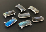 3 Pcs Labradorite Gemstone Connector, Sterling Silver Bar Connectors, Large DIY Jewelry Making Connector Charms , 28.5mmx13mm