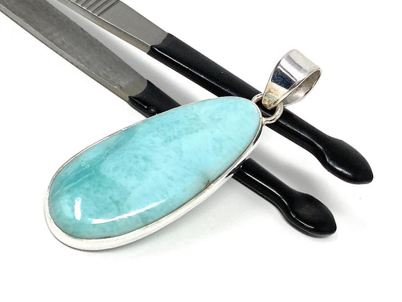 Larimar Pendant, Gemstone Pendant, Bohemian Jewelry, Sterling Silver Pendant, Natural Gemstone Pendant, 53mm X 18mm