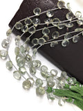 Green Amethyst Gemstone Beads, Prasiolite Beads, Natural Green Amethyst Briolette Beads, Bulk Wholesale Gemstone Beads, 8" Strand