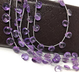 Natural Amethyst Gemstone Beads, Amethyst Briolette Beads, Jewelry Supplies for Jewelry Making, Bulk Wholesale Beads, 8" Strand