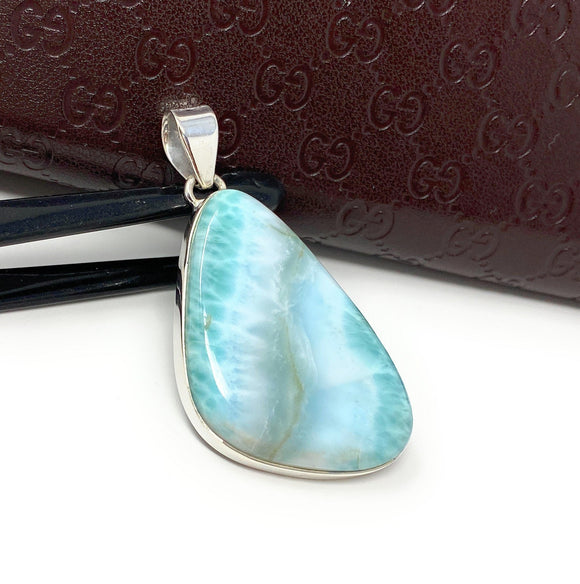 Larimar Pendant, Gemstone Pendant, Bohemian Jewelry, Sterling Silver Pendant, Natural Gemstone Pendant, 54mm X 26.75mm