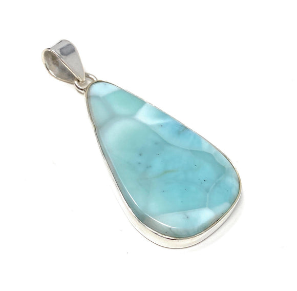 Larimar Pendant, Gemstone Pendant, Bohemian Jewelry, Sterling Silver Pendant, Natural Gemstone Pendant, 61mm X 27mm