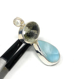 Larimar and Green Amethyst Gemstone Pendant, Larimar Pendant, Prasiolite Pendant, Sterling Silver Jewelry, Bohemian Jewelry, Gifts for Her