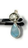 Larimar and Green Amethyst Gemstone Pendant, Larimar Pendant, Prasiolite Pendant, Sterling Silver Jewelry, Bohemian Jewelry, Gifts for Her