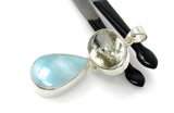 Larimar and Green Amethyst Gemstone Pendant, Larimar Pendant, Prasiolite Pendant, Sterling Silver Jewelry, Bohemian Jewelry, Gifts for Her
