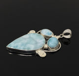 Natural Larimar Pendant, Gemstone Pendant, Silver Jewelry Gifts for Her, Bohemian Jewelry, Boho Pendant