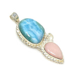 Larimar Pendant, Pink Opal Pendant, Gemstone Pendant, Sterling Silver Jewelry Gifts for Her, Bohemian Jewelry