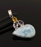 Natural Larimar with Amethyst and Citrine Gemstone Pendant, Sterling Silver Jewelry, Larimar Pendant, Amethyst Pendant, Bohemian Jewelry
