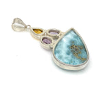 Natural Larimar with Amethyst and Citrine Gemstone Pendant, Sterling Silver Jewelry, Larimar Pendant, Amethyst Pendant, Bohemian Jewelry