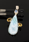 Natural Larimar with Citrine and Moonstone Gemstone Pendant, Larimar Pendant, Moonstone Pendant, Bohemian Jewelry, Boho Pendant