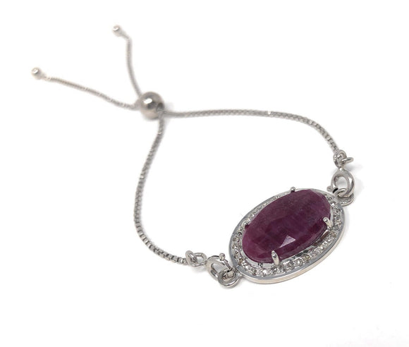 Natural Ruby Pave Diamond Bracelet , Sterling Silver Bolo Bracelet, Gemstone Bracelet, Jewelry Gifts for Her