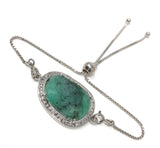 Emerald Bracelet, Natural Emerald Pave Diamond Bracelet, Sterling Silver Adjustable Bolo Bracelet, Gemstone Bracelet