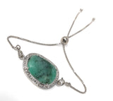 Emerald Bracelet, Natural Emerald Pave Diamond Bracelet, Sterling Silver Adjustable Bolo Bracelet, Gemstone Bracelet