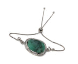 Emerald Bracelet, Natural Emerald Pave Diamond Bracelet, Sterling Silver Adjustable Bolo Bracelet, Gemstone Bracelet