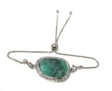 Emerald Bracelet, Natural Emerald Pave Diamond Bracelet, Sterling Silver Adjustable Bolo Bracelet, Gemstone Bracelet