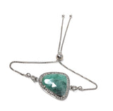 Emerald Bracelet, Natural Emerald Pave Diamond Bracelet, Sterling Silver Adjustable Bolo Bracelet, Gemstone Bracelet, Jewelry Gifts for Her