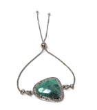 Emerald Bracelet, Natural Emerald Pave Diamond Bracelet, Sterling Silver Adjustable Bolo Bracelet, Gemstone Bracelet, Jewelry Gifts for Her