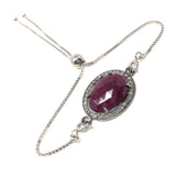 Natural Ruby Pave Diamond Bracelet , Sterling Silver Adjustable Bolo Bracelet, Gemstone Bracelet, Jewelry Gifts for Her