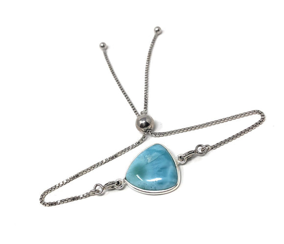 Larimar Gemstone Bracelet, Sterling Silver Adjustable Bolo Bracelet, AAA Quality Dominican Republic Larimar Bracelet, Gifts for Her