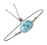 Larimar Gemstone Bracelet, Sterling Silver Adjustable Bolo Bracelet, AAA Quality Dominican Republic Larimar Bracelet, Gifts for Her