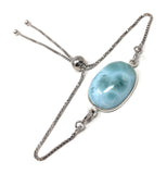 Larimar Gemstone Bracelet, Sterling Silver Adjustable Bolo Bracelet, AAA Quality Dominican Republic Larimar Bracelet, Gifts for Her