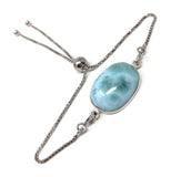 Larimar Gemstone Bracelet, Sterling Silver Adjustable Bolo Bracelet, AAA Quality Dominican Republic Larimar Bracelet, Gifts for Her