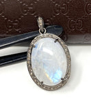 Rainbow Moonstone Gemstone Pendant, Diamond Pendant, Gemstone Pendant, Pave Diamond Pendant, Moonstone Pendant, Sterling Silver Jewelry