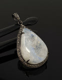 Moonstone Pendant, Gemstone Pendant, Diamond Pendant, Pave Diamond Pendant - Oxidized Sterling Silver Rainbow Moonstone Pendant
