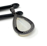 Moonstone Pendant, Gemstone Pendant, Diamond Pendant, Pave Diamond Pendant - Oxidized Sterling Silver Rainbow Moonstone Pendant