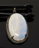 Rainbow Moonstone Gemstone Pendant, Diamond Pendant, Gemstone Pendant, Pave Diamond Pendant, Moonstone Pendant, Sterling Silver Jewelry