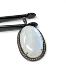 Rainbow Moonstone Gemstone Pendant, Diamond Pendant, Gemstone Pendant, Pave Diamond Pendant, Moonstone Pendant, Sterling Silver Jewelry
