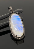 Rainbow Moonstone Gemstone Pendant, Diamond Pendant, Gemstone Pendant, Pave Diamond Pendant, Moonstone Pendant, Sterling Silver Jewelry