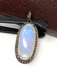 Rainbow Moonstone Gemstone Pendant, Diamond Pendant, Gemstone Pendant, Pave Diamond Pendant, Moonstone Pendant, Sterling Silver Jewelry