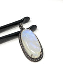 Rainbow Moonstone Gemstone Pendant, Diamond Pendant, Gemstone Pendant, Pave Diamond Pendant, Moonstone Pendant, Sterling Silver Jewelry