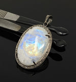 Rainbow Moonstone Gemstone Pendant, Diamond Pendant, Gemstone Pendant, Pave Diamond Pendant, Moonstone Pendant, Sterling Silver Jewelry