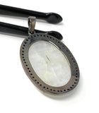 Rainbow Moonstone Gemstone Pendant, Diamond Pendant, Gemstone Pendant, Pave Diamond Pendant, Moonstone Pendant, Sterling Silver Jewelry