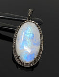 Rainbow Moonstone Gemstone Pendant, Diamond Pendant, Gemstone Pendant, Pave Diamond Pendant, Moonstone Pendant, Sterling Silver Jewelry