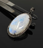 Rainbow Moonstone Gemstone Pendant, Diamond Pendant, Gemstone Pendant, Pave Diamond Pendant, Moonstone Pendant, Sterling Silver Jewelry