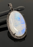 Rainbow Moonstone Gemstone Pendant, Diamond Pendant, Gemstone Pendant, Pave Diamond Pendant, Moonstone Pendant, Sterling Silver Jewelry