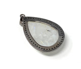Moonstone Pendant, Gemstone Pendant, Diamond Pendant, Pave Diamond Pendant - Oxidized Sterling Silver Rainbow Moonstone Pendant