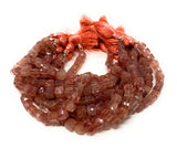 Strawberry Quartz Gemstone Beads Cube Shape, Jewelry Supplies for Jewelry Making, Wholesale Bulk Beads, 7-8mm, 8" Strand